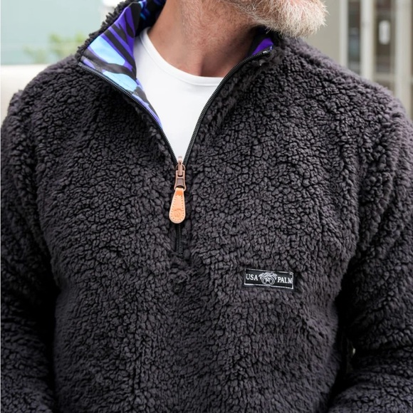 USA Palm Reversible 1/4 Sherpa Pullover Size Men’s Small - Picture 1 of 13